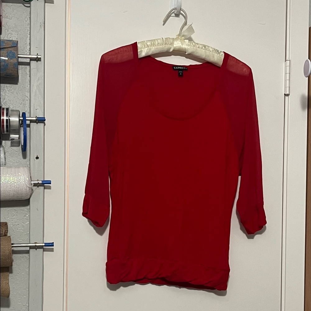 Express Vibrant Red Sheer Sleeve Blouse